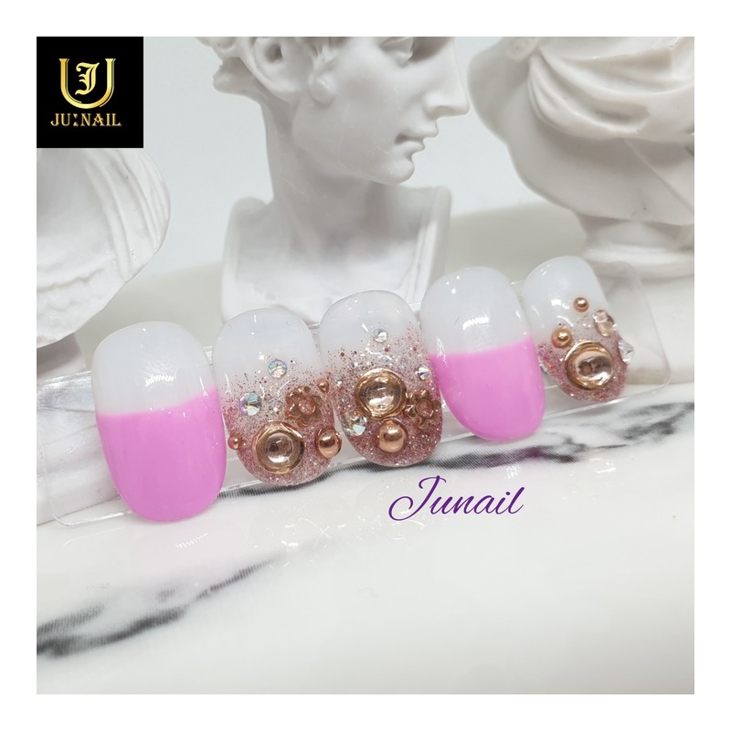 Pink Gold Gras Handmade Nail Tips - Short Oval /