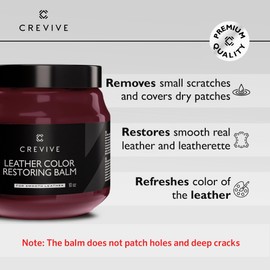 CREVIVE Leather Recoloring Balm Cherry 10 oz - Leather Color Restorer - Leather Restorer for Couches - Leather Balm Cherry