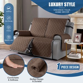 TAOCOCO Waterproof Loveseat Recliner Cover 1-Piece loveseat Covers for Reclining Loveseat with Leg Straps Pocket, Washable Recliner Loveseat Covers Couch Protector for Dogs Kids(2 Seater, Brown)