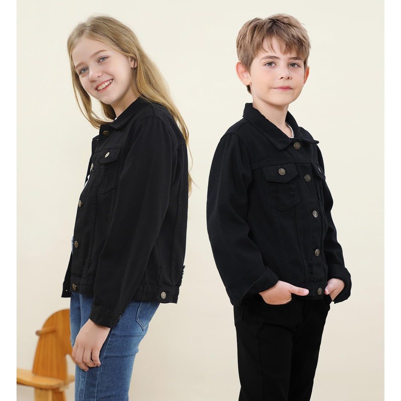 Cromoncent - chamarra vaquera clásica para niños y niñas, negro