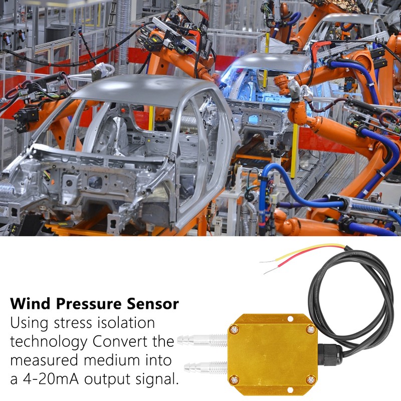 Wind Pressure Transmitter Yellow Micro Pressures Differential Sensor DC24V 4‑20mA0-100kpa