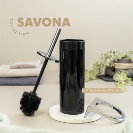 bremermann Savona Round Toilet Brush Holder with Wall Mount, Toilet Brush and Holder Set, Black