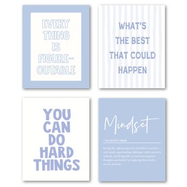 XWELLDAN You Can Do Hard Things Everything Is Figureoutable Mindset Blue Motivational Inspirational Wall Art Decor for Office Classroom, 8x10 Unframed Set of 4