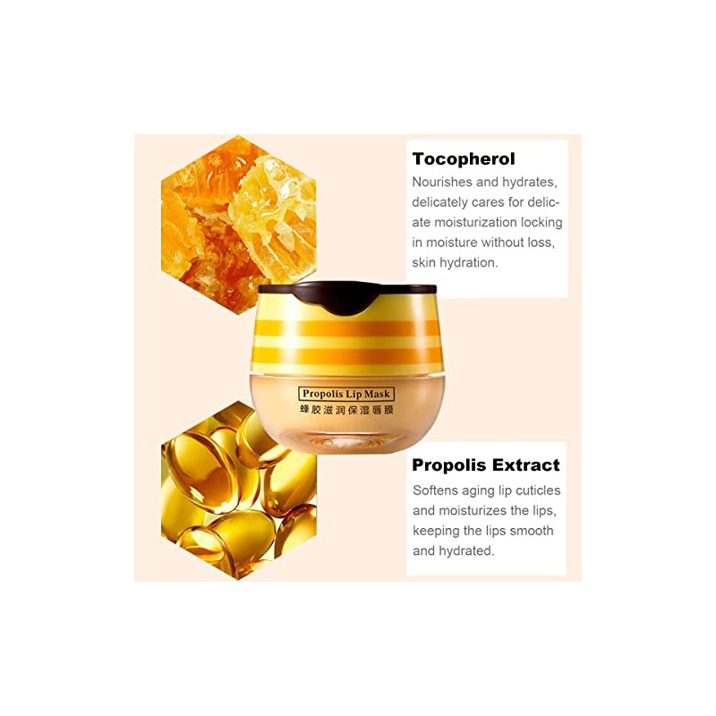 4PCS Honey Lip Balm, Vitamin E Moisturizing Propolis Sleeping Lip