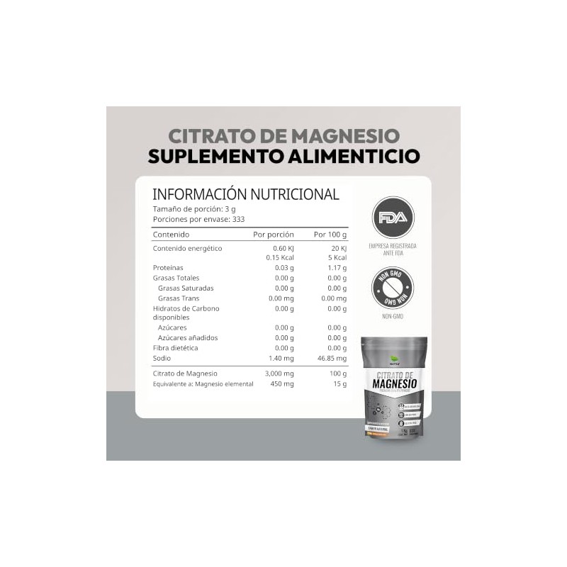 NATSA Citrato de Magnesio 3000mg Premium Polvo 1 kg 333