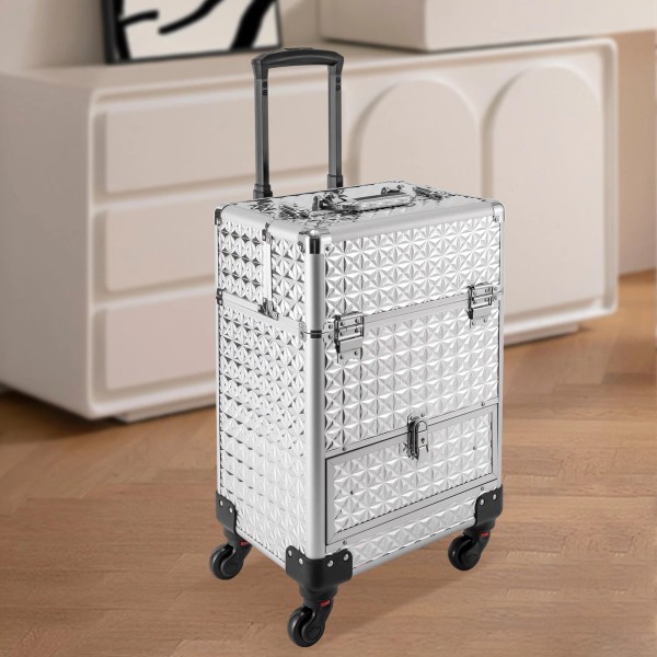Unbranded Rolling Makeup Train Case Professional Cosmetic Trolley Makeup Storage