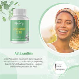 Vitabay Natural Astaxanthin 12 mg High Dose – Vegan and Laboratory Tested – 90 Astaxanthin Soft Gel Capsules Antioxidants 12 mg Astin Astaxanthin High Dose Haematococcus Pluvialis Astaxantin
