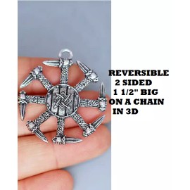 Fashion Jewelry Big WARRIOR VIKING SYMBOL SUN WHEEL Pendant 24" 925 Sterling Silver Necklace Men