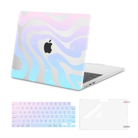 MOSISO Compatible with MacBook Air 13 inch Case 2025 2024 2023 2022 M3 A3113 M2 A2681 Touch ID, Plastic Hard Shell Case&Keyboard Cover&Screen Protector for MacBook Air 13.6 inch Case, Pink & Blue Wave