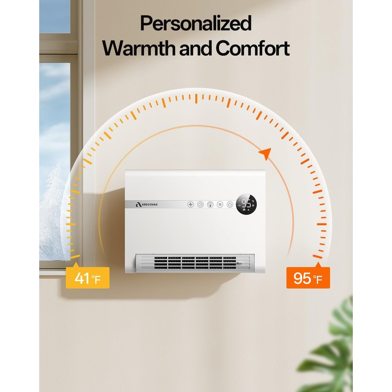 Wall Heater, Space Heater for Bedroom, 1500W PTC Fast Heating