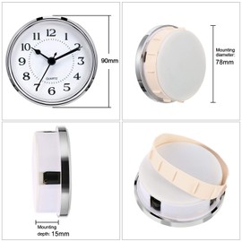 Hicarer 3-1/2 Inch (90 mm) Quartz Clock Fit-Up/Insert with Arabic Numeral, Quartz Movement (Silver Rim)