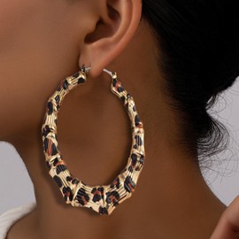 Stocking Stuffers Bamboo Earrings for Women 90s Gold Bamboo Hoop Earrings Leopard Print Butterfly Bamboo Earrings 90s Outfits Jewelry Gifts