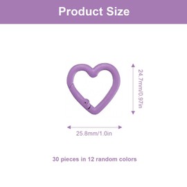 0XBIT Pack of 30 Mini Key Rings Carabiner Heart Colourful Carabiner Ring Spring Bags Carabiner Hook for Strap Chain, Key Chain, Backpack, DIY Crafts, multicoloured