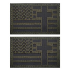 2 PCS EmWoot American Flag Cross Patches Reflective Patch Laser Cut Patch Hook and LoopGreen