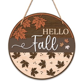 patcate 10" Fall Decor, Thanksgiving Sign for Front Door, Autumn Round Wood Sign Hanging Plaque, Fall Pumpkin Welcome Door Sign Wall Art for Outdoor Farmhouse Garden Porch Home - A05