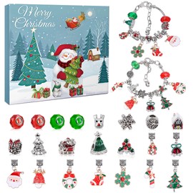 Christmas Advent Calendar Bracelets 2025 for Girls, 24 Days DIY Jewelry Making Kit with 22 Charm Beads and 2 Adjustable Bracelets, Xmas Countdown Gift for Kids Teens Women