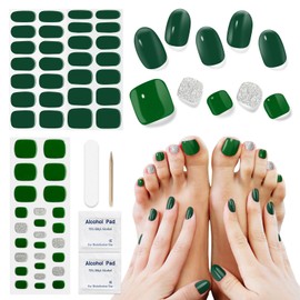 DUKASOU Gel Nail Stickers, Semi Cured Gel Nail Strips & Toenail Stickers 2 Set (Green),Long Lasting, Gifts for Women, Works with UV Lamp, Includes Prep Pads, Nail File, Wooden Stick