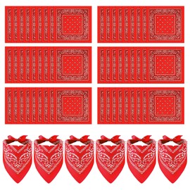 Thsofam 60 Pieces Red Color Cowboy Bandanas Bulk Paisley Bandana Novelty Headband Square Scarf Cowboy Bandanas Head Wrap Scarf Wristband for Race Parade Party Costume (60, Red)