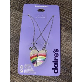 Claire's New Claire's Rainbow Heart Love Best Friend BFF Necklaces Pride Jewelry Set