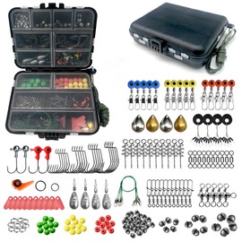 FOLANDO 187pcs Fishing Accessories Kit, Jig Hooks Bullet Bass Casting Weights Fishing Swivels Snaps Spoon Lure, Fishing Line Beads Fishing Gear Set with Tackle Box