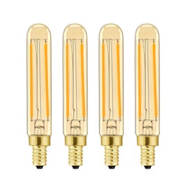 LDCHIUEN T20 T6 Small LED Bulb Long Filament 2W Equal 25 Watt E12 Candelabra Edison Tubular Amber Light Bulbs Dimmable 2200K Warm White, 4Pack