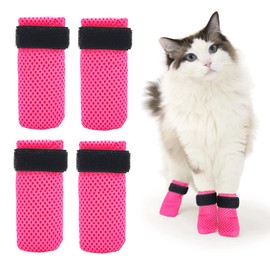 Cat Boots,paw Covers Anti-Scratch Cat Foot Covers for Cats Adjustable Mesh Cat Claw Protectors Non-Slip Breathablesuitable for Family Pet Cat Bathing and Nail Cutting (4 Pieces) (Rose, M)