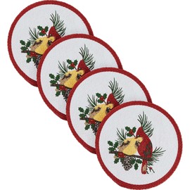 Park Designs Holiday Cardinal Love Print Braid Placemat 15" D Set of 4, Red 13X19 Holiday Place Setting for Winter, Christmas Decor, White Blended Cotton Reusable Mat for Seasonal Or Casual Use