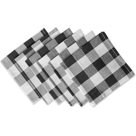 Black and White Checkered Cotton Fabric Napkins, 18 x 18 inches, Set of 6