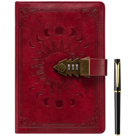 ZXHQ Diary with Lock for Women & Men,A5 240 Pages Lockable Journal with Pen, Refillable Leather Journal Writing Notebook (8.5 × 5.9 Inch) Wine Red
