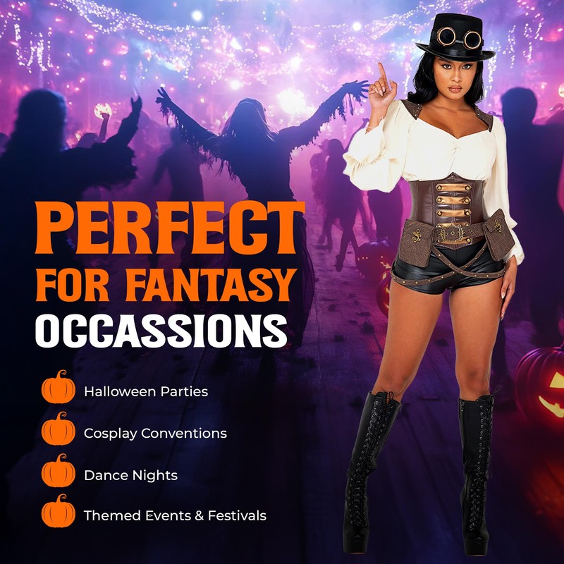 Roma Costume Women's 7pc Industrial Vixen Steampunk Costume, Brown/Black, Small