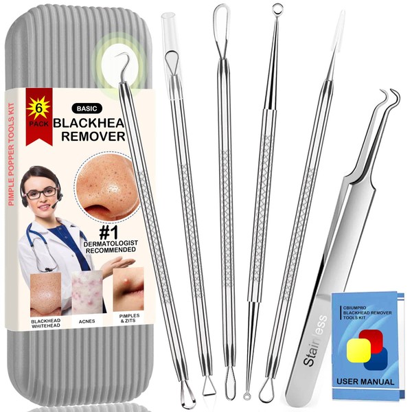 Blackhead Remover Tools, Pimple Popper Tool Kit, Blackhead Extractor Set for Removing Blackhead, Whitehead, Pimple, Acne, Zit, Comdone, Pores, Fat Granules on Nose, Face - with Organized Case