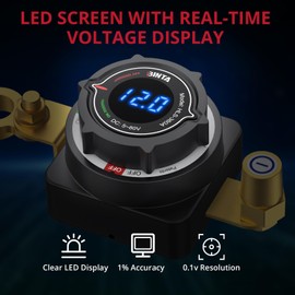 BINTA Battery Disconnect Switch with Voltmeter, 300A 5-80V DC Master Isolator Kill Switch - Power On/Off Cut/Shut Off Switch for Marine Boat RV Car Truck Camper Trailer