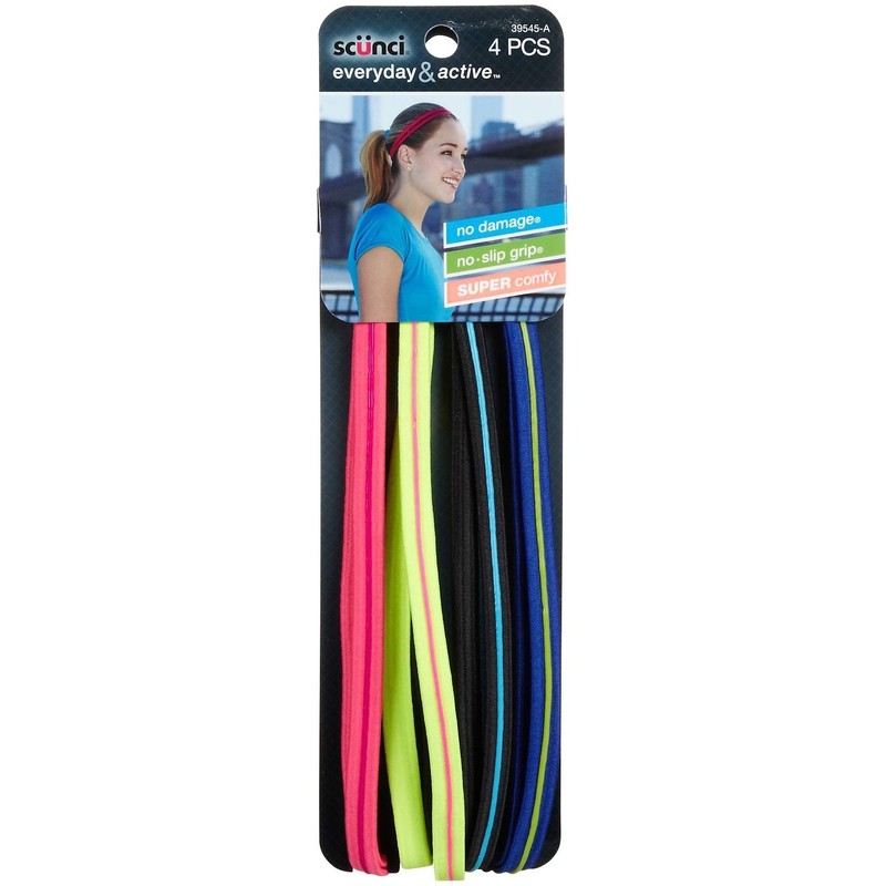 Scunci Everyday and Active No Slip Grip Contrast Silicone Headwraps,4