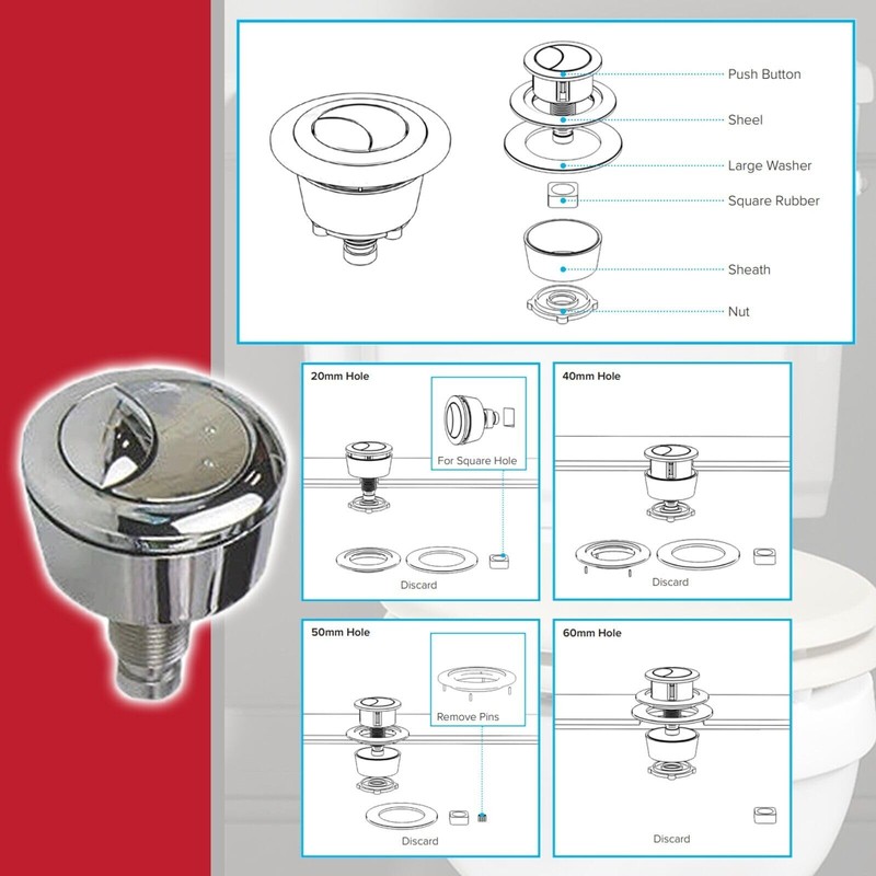 SPARES2GO Universal Dual Flush Toilet Valve 1.5" 2" WC Cistern