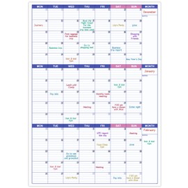 Large Wall Calendar Undated - Three Monthly Dry Erase Reusable Wall Planner, Giant Laminated Poster, Goal & Task Organizer for Your Home, Office, 101 cm X 73 cm, Purple