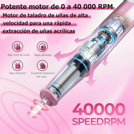 Taladro de Uñas eléctrico Profesional: Lima de Uñas Eléctrica de 40000 RPM con pantalla LCD para uñas de gel acrílico, Manicura y pedicura, Pulido y p
