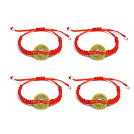 COLORFUL BLING Red String Bracelet with Lucky Copper Coins Chinese Feng Shui Wealth Attraction Wrap Bracelet for Women Men Protection Amulet Friendship Jewelry-red