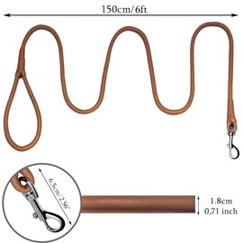 OOPSDOGGY Rolled Leather Dog Lead 6ft Heavy Duty Training Leash for Small Medium Large Dogs & Puppy Black Brown Red (Brown, Large)