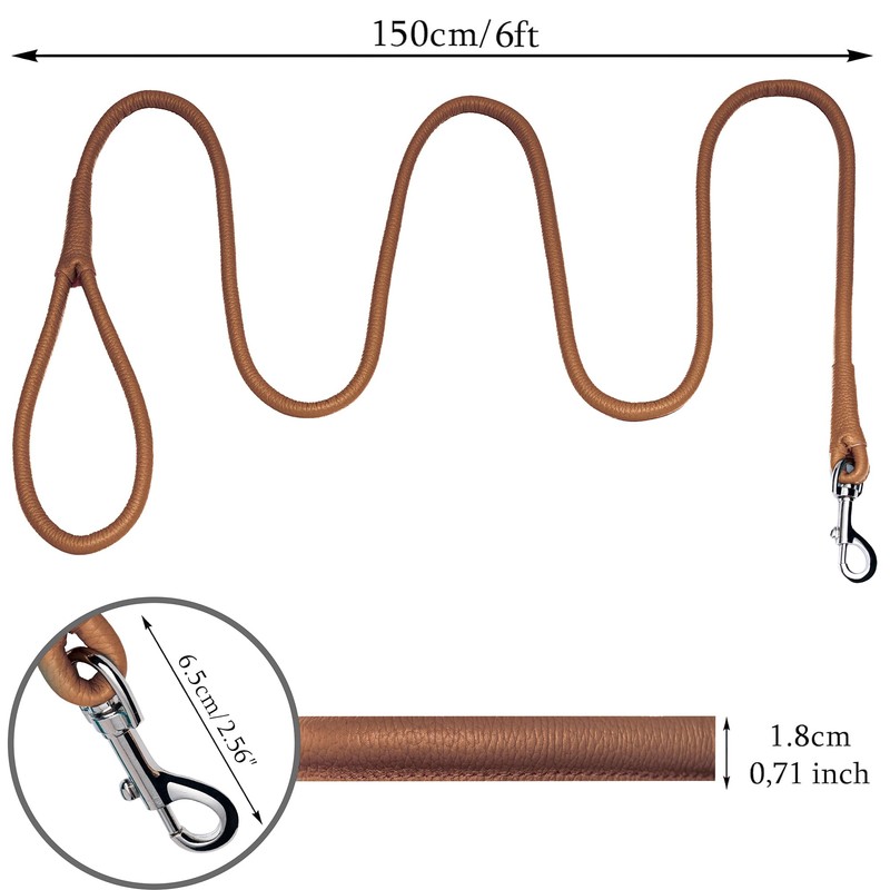 OOPSDOGGY Rolled Leather Dog Lead 6ft Heavy Duty Training Leash