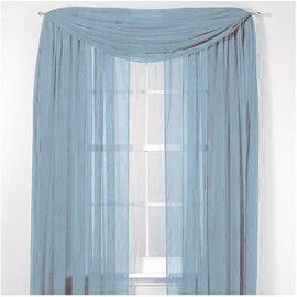 Decotex Beautiful Elegant Solid Slate Blue Sheer Scarf Valance Topper 37" X 216" Long Window Treatment Scarves