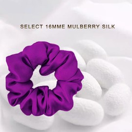 100% Pure Mulberry Silk Scrunchies - 16 Momme Silk Hair Ties for Women with Curly, Thick or Thin Hair, Perfect for Sleep (1, 08 Purple)