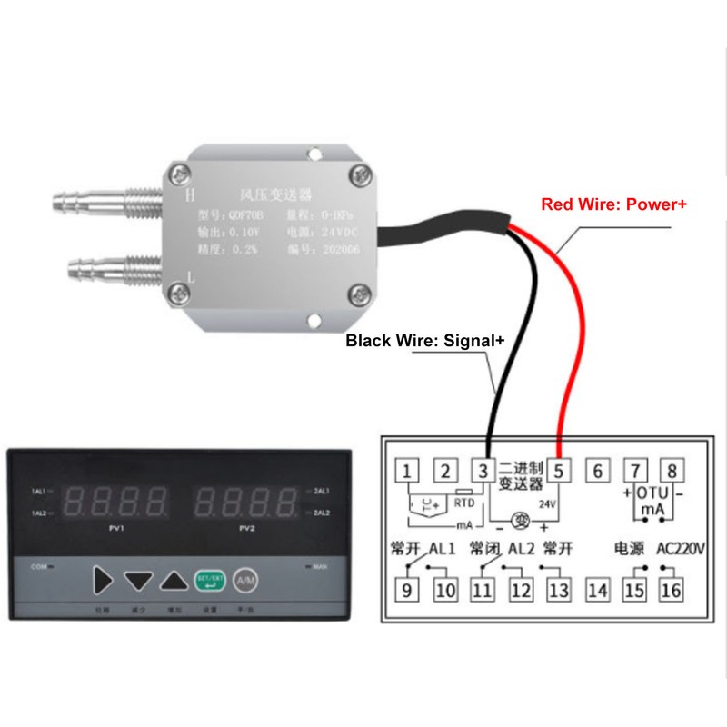 Wind Pressure Transmitter 4‑20mA Differential Pressure Sensor ‑1Kpa to +1Kpa