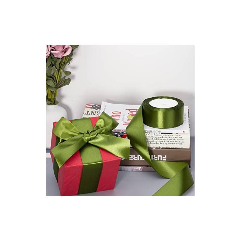 ATRBB 1 1/2 Inch Olive Green Satin Ribbon, 50 Yards
