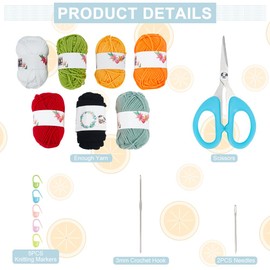 ORIGACH 8 Set Fruit Crochet Coaster kit for Beginners Adult, Tea Coaster Knitting Set for Starters, Complete Crochet Accessories Tools to Make 8 Drink Coasters with Instruction and Video