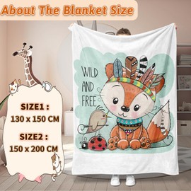 LLTTEER Fox Cuddly Blanket for Children, Flannel Blanket, Children's Blanket 3D Fox Pattern Fluffy Plush Blanket, Fleece Blanket, TV Blankets for Bed, Sofa (Fox 01, 130 x 150 cm)