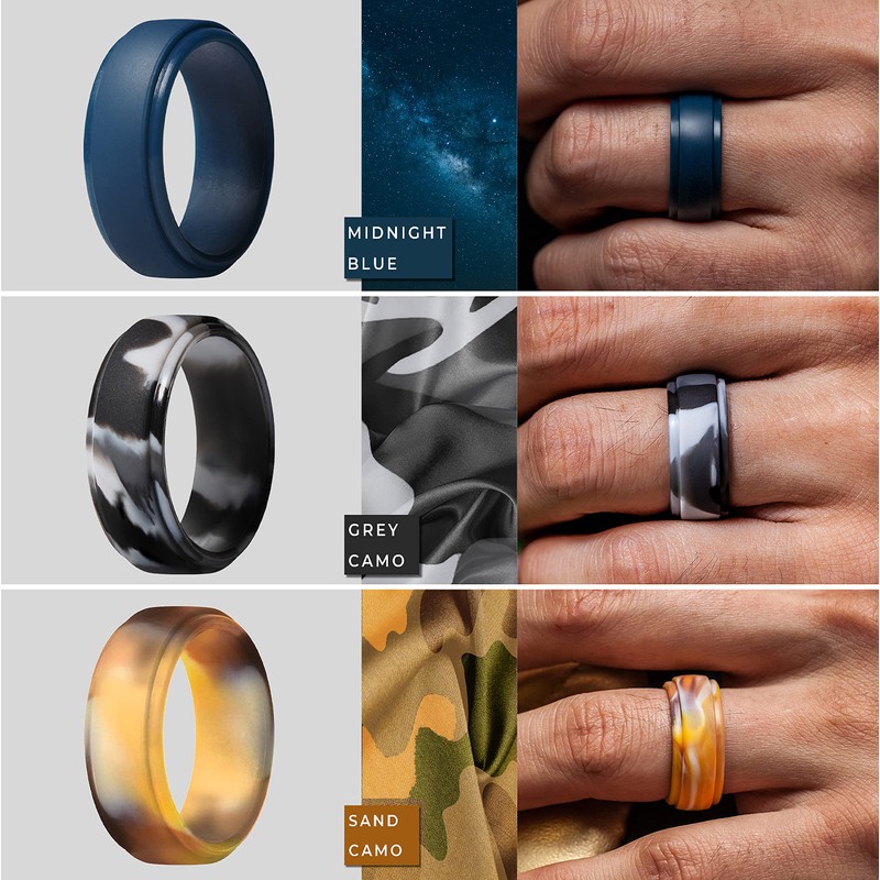 ThunderFit - Anillo de silicona para hombre, borde escalonado, alianza