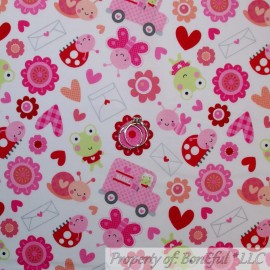 Riley Blake BonEful Fabric FQ Cotton Quilt White Red Pink Heart Girl Ladybug Valentine Dot S