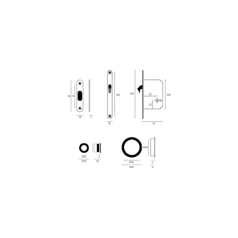bricoleva.it Sliding Door Lock Set Round Rosette with Key Handle