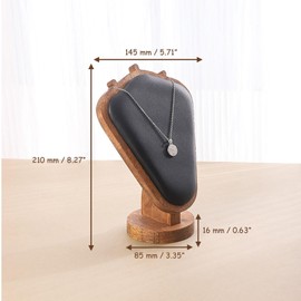 TANG SONG 8.27" Wooden Bottom Leather Soft Mat Necklace Display Stand Necklace Organizer Holder (Black)