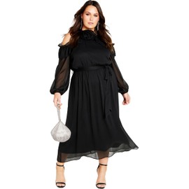 City Chic Women's Plus Size Nikita High Neck Flower Dress, Black
